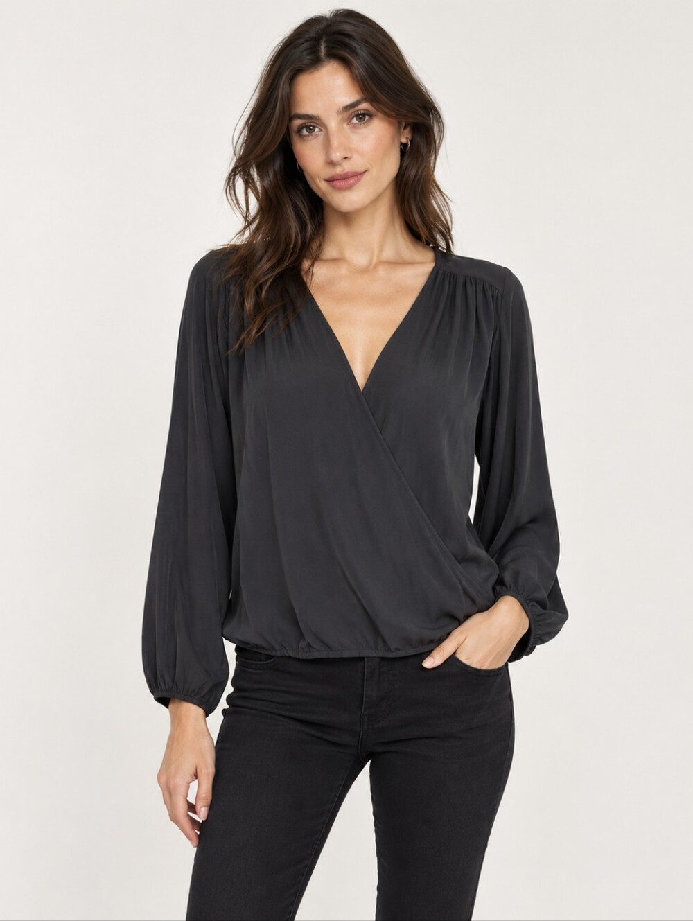 Joie grey faux wrap blouse size M